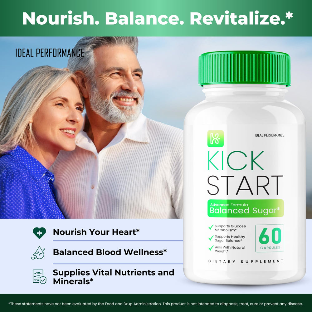 IDEAL PERFORMANCE Kick Start packaging and label close-up highlights clear ingredients.