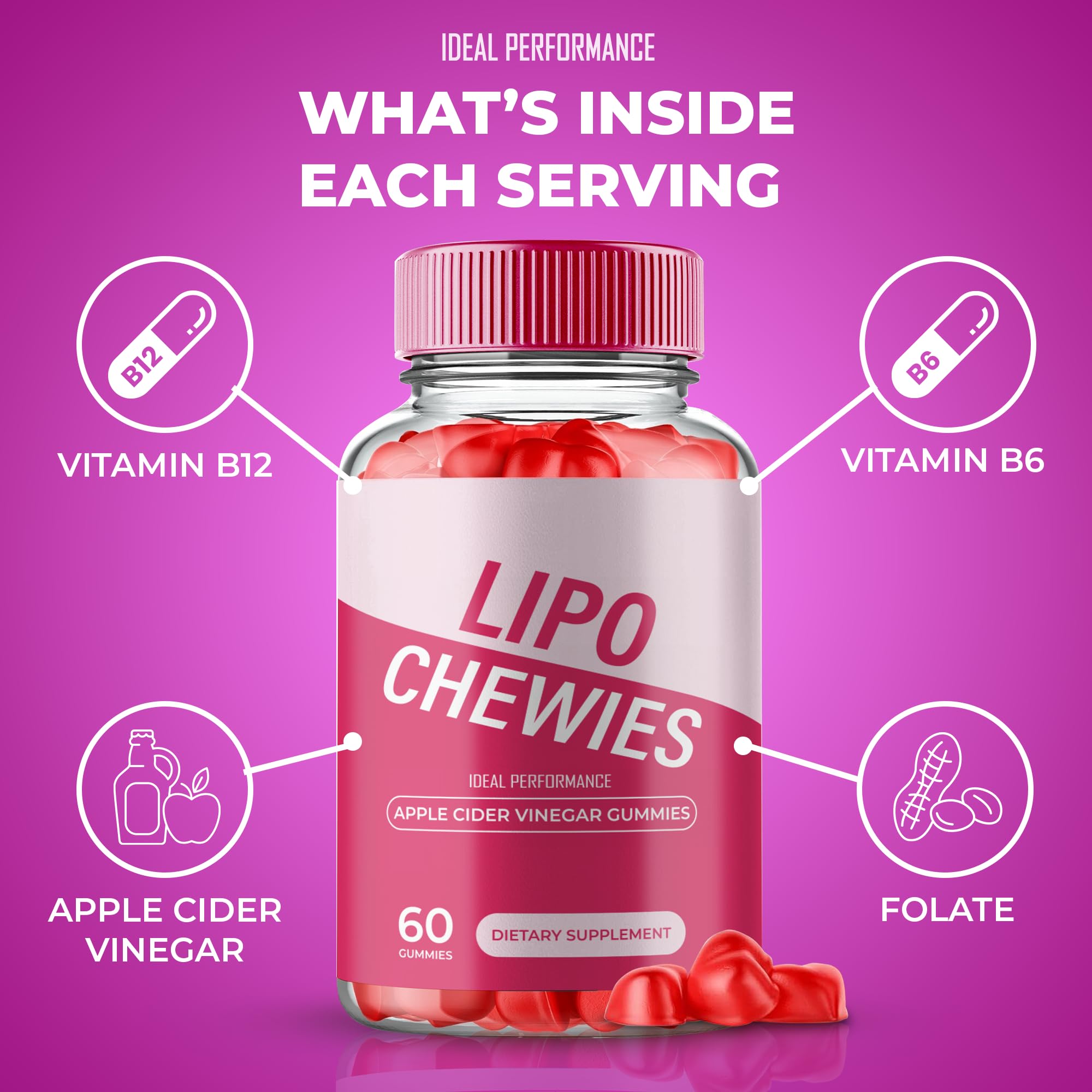 IDEAL PERFORMANCE Lipo Chewies 300 gummies arranged for a long-term supply