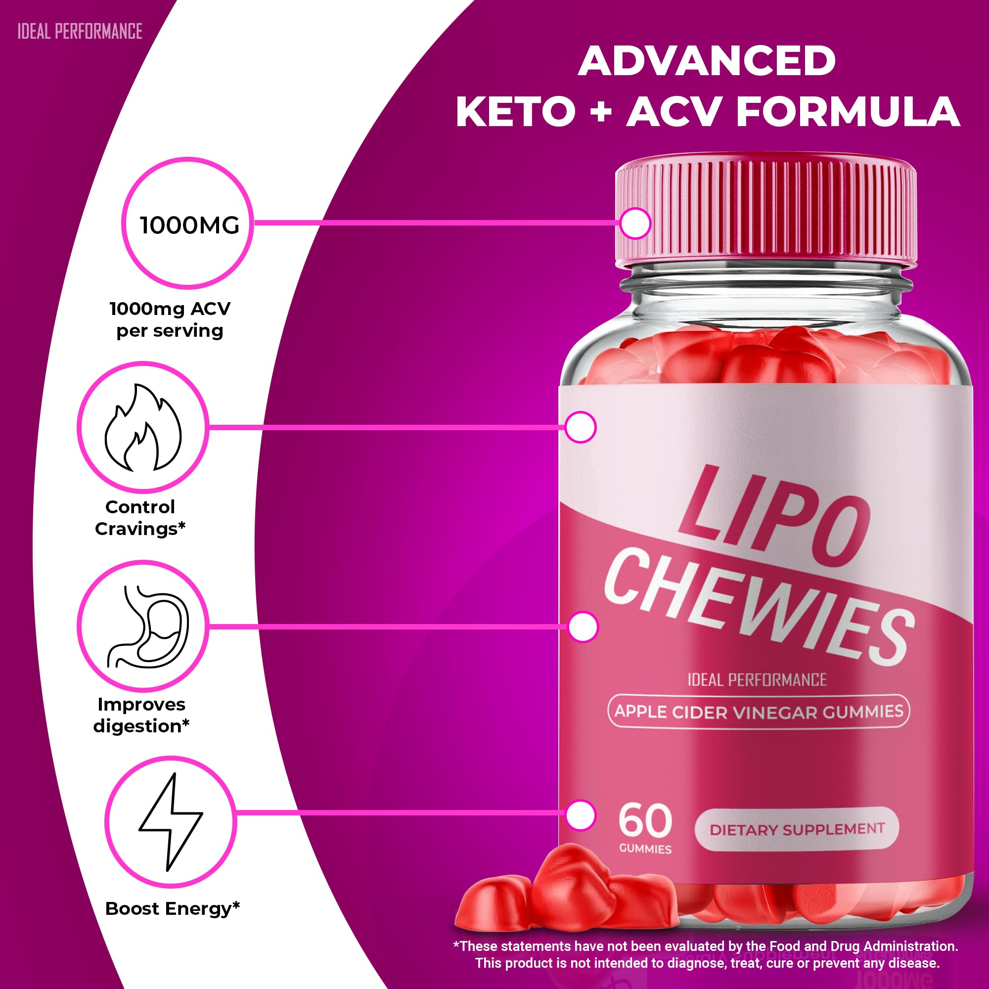 IDEAL PERFORMANCE Lipo Chewies with beet root powder ingredient for natural color