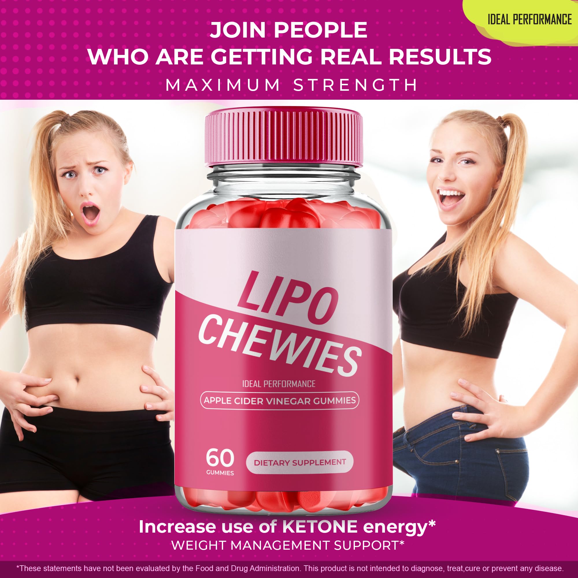 IDEAL PERFORMANCE Lipo Chewies label emphasizes advanced formula and natural ingredients