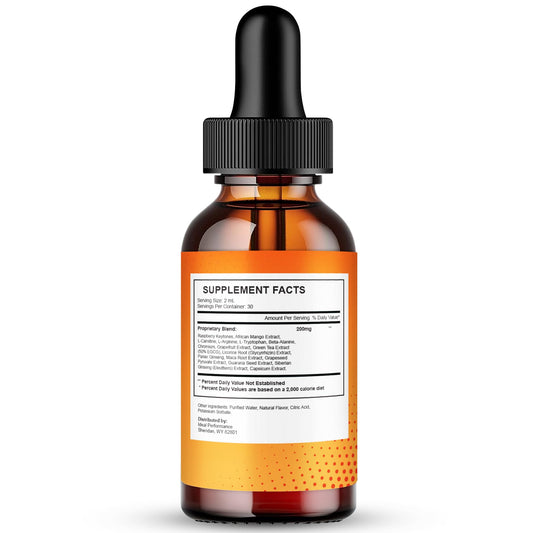 IDEAL PERFORMANCE LipoForme Drops bottle back with ingredients and usage guidance.
