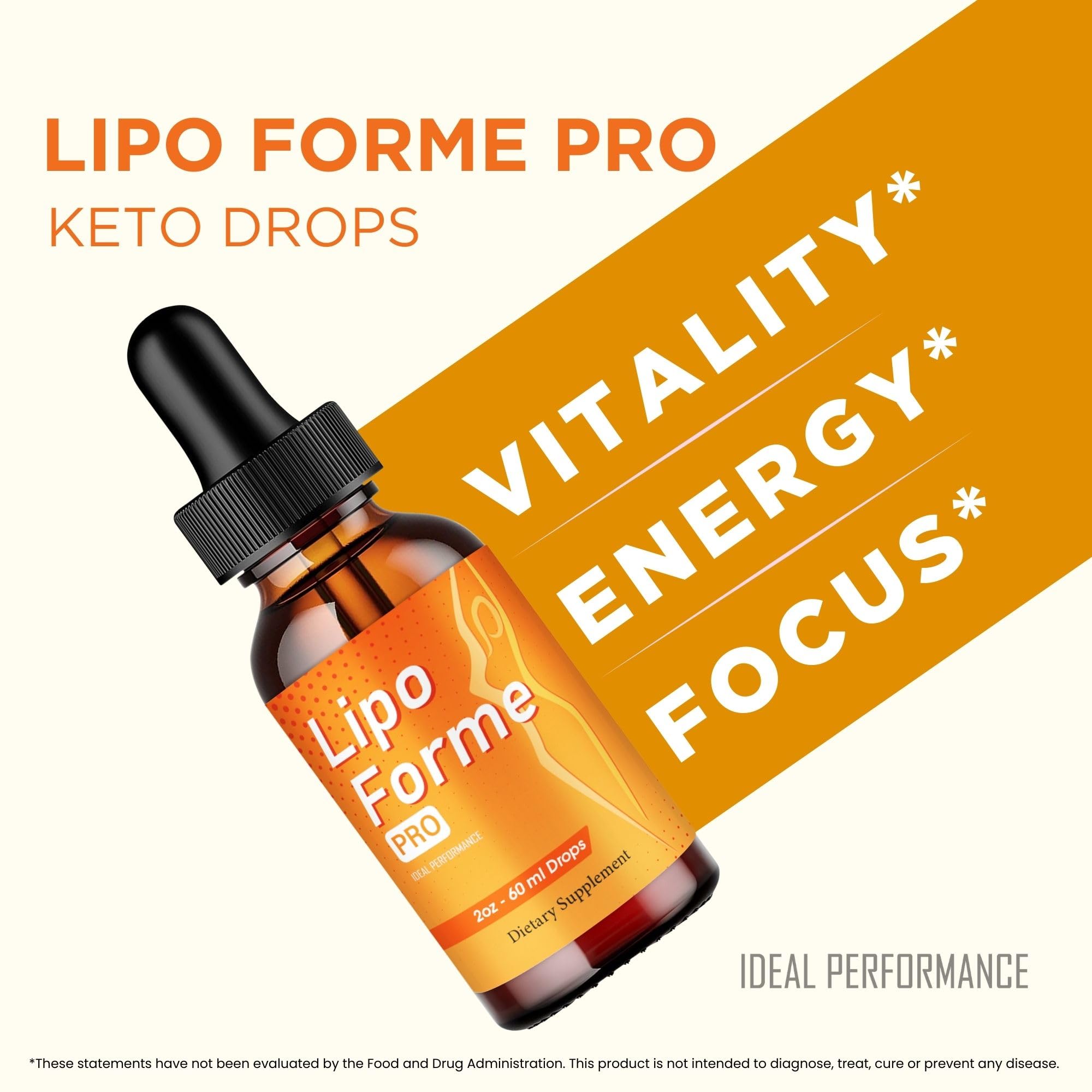 IDEAL PERFORMANCE LipoForme Drops ingredients label highlights natural keto formula.