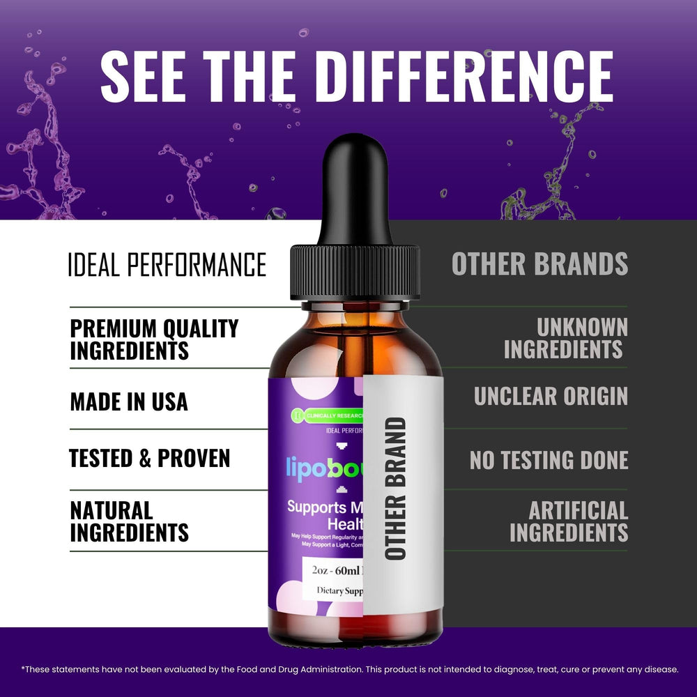 Ideal Performance Lipobound Drops bottle with glass for easy pre- or post-workout use.
