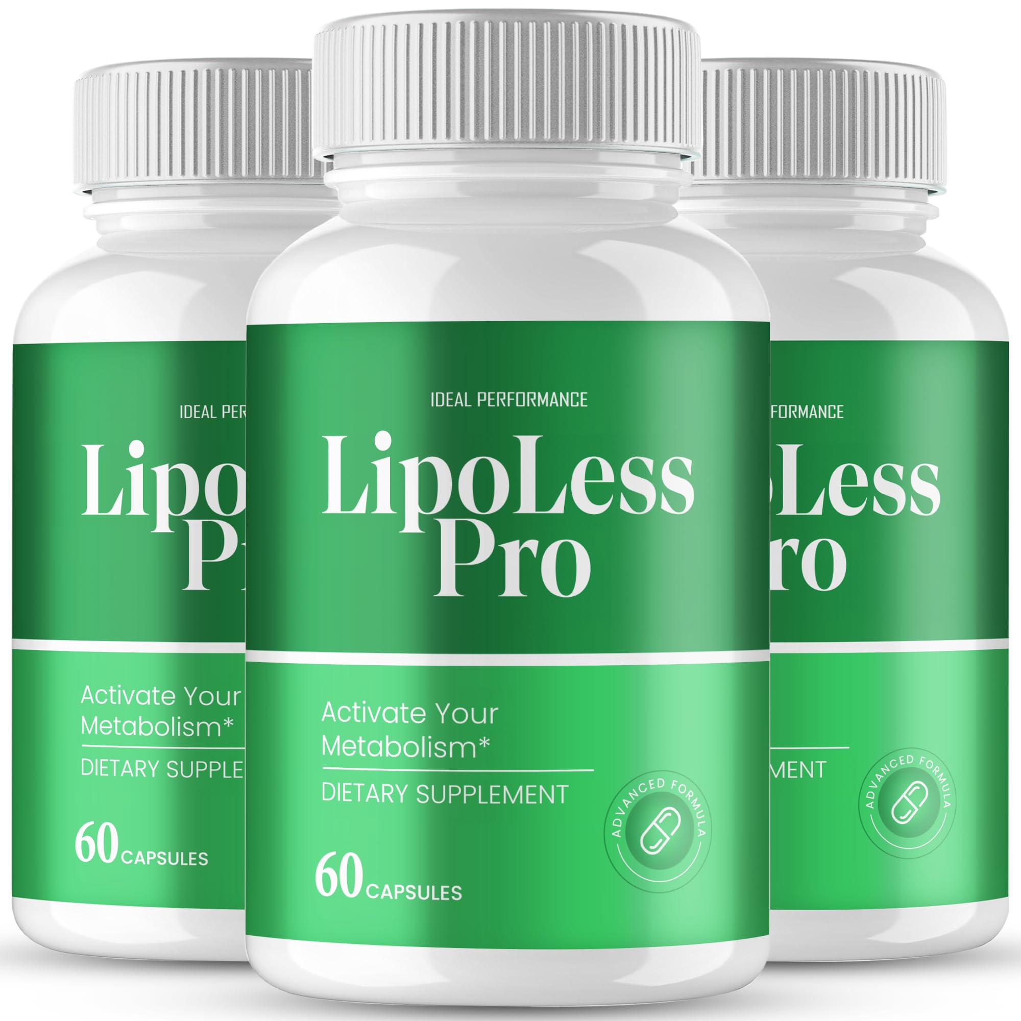 IDEAL PERFORMANCE Lipoless capsules pack front, ideal for an active lifestyle.