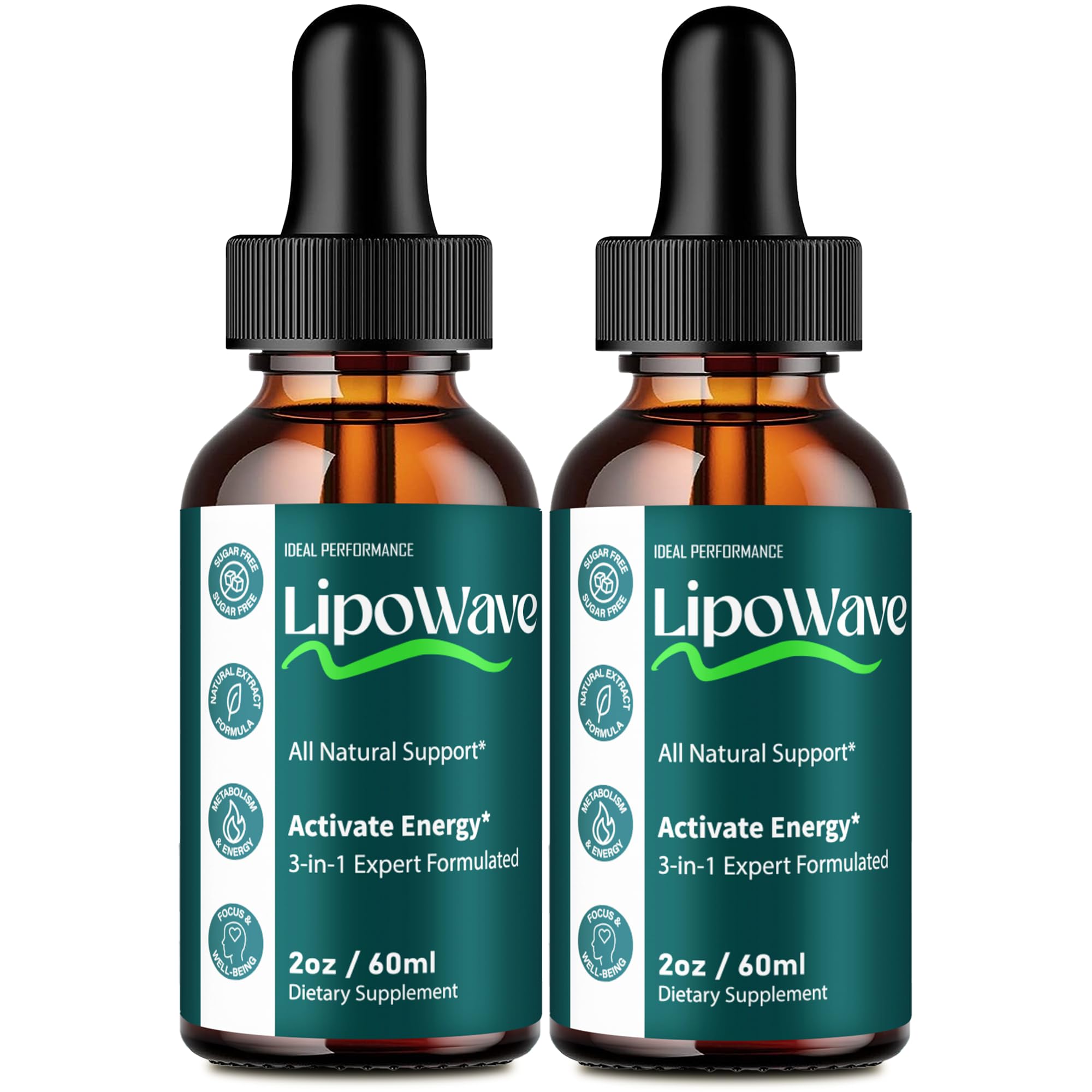 IDEAL PERFORMANCE Lipowave Drops bottle on countertop for daily wellness and easy dosing.