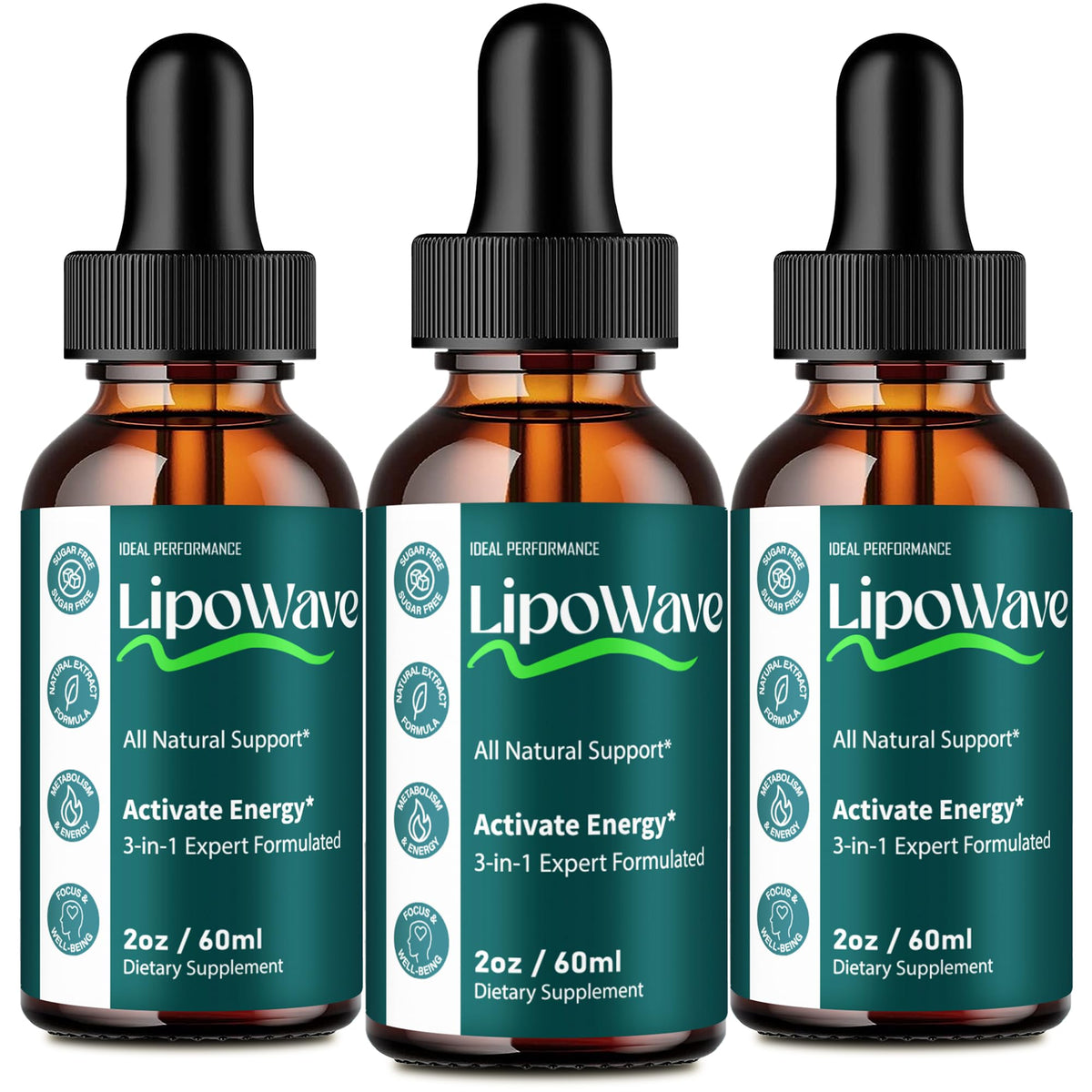IDEAL PERFORMANCE Lipowave Drops bottle on a clean surface for daily keto support.