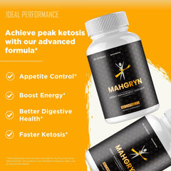 Packaging box of Mahgryn capsules showing official branding and keto formula.