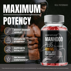 IDEAL PERFORMANCE Manhood Plus gummies close-up with vibrant texture.