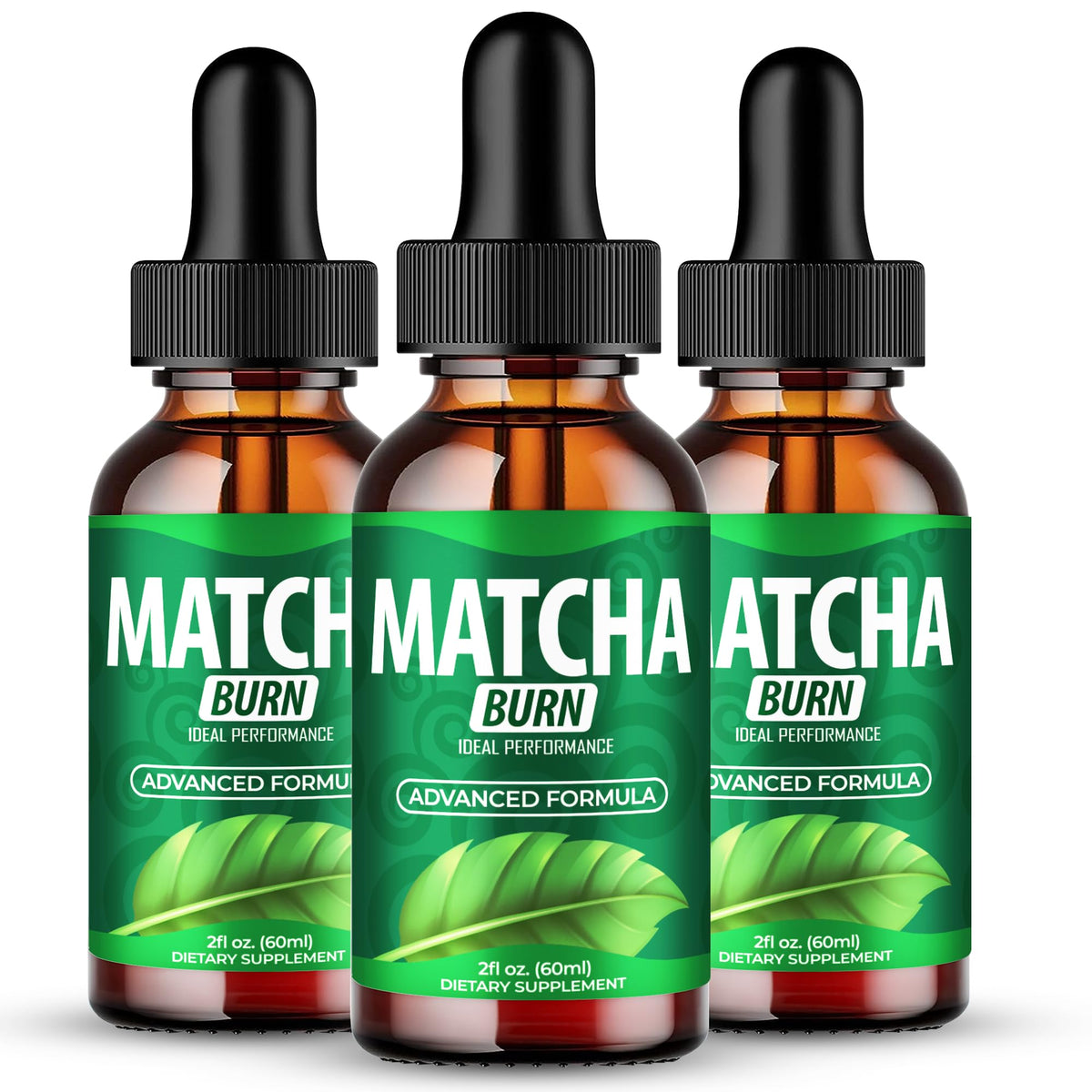 IDEAL PERFORMANCE Matcha Burn Drops bottle promotes steady energy for workouts.
