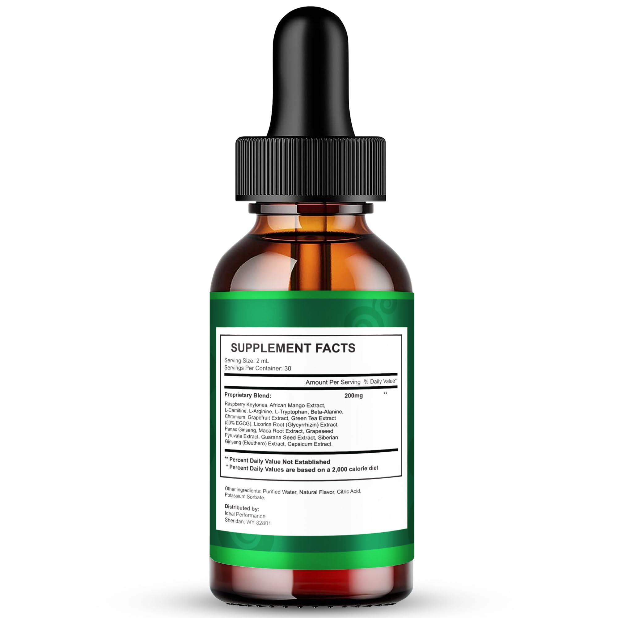 IDEAL PERFORMANCE Matcha Burn Drops dropper-cap—precise dosing for workouts.