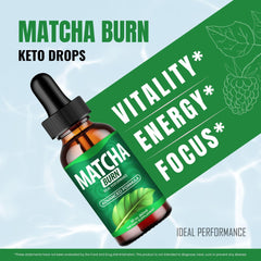 IDEAL PERFORMANCE Matcha Burn Drops liquid close-up with vibrant green color for focus.