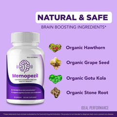 IDEAL PERFORMANCE Memopezil packaging box showcasing product details.