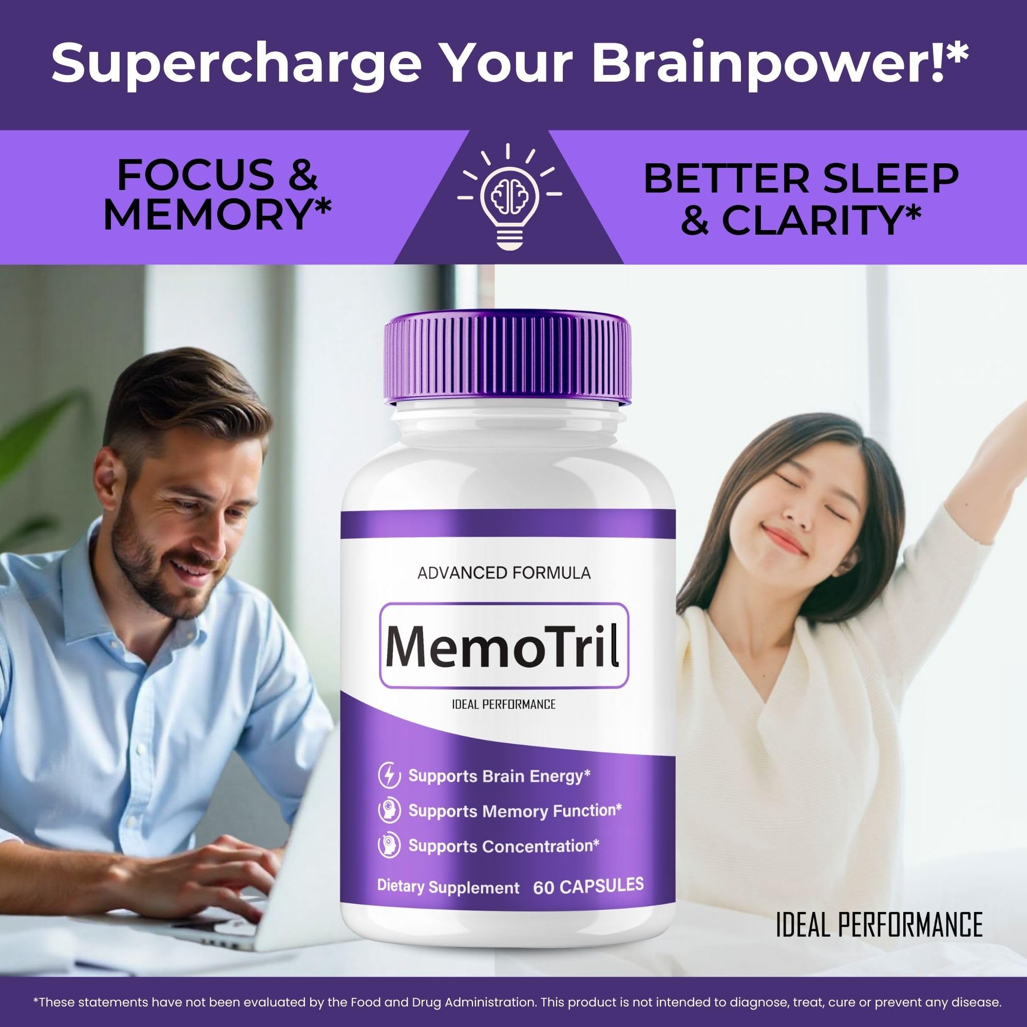 IDEAL PERFORMANCE MemoTril capsules in hand for portability.
