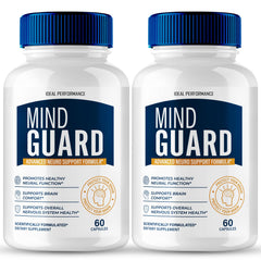 IDEAL PERFORMANCE Mind Guard capsules bottle front displays branding, suggesting cognitive support for daily tasks.
