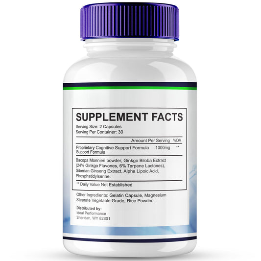 IDEAL PERFORMANCE Nerve Soothe Capsules bottle back label with usage guidance.