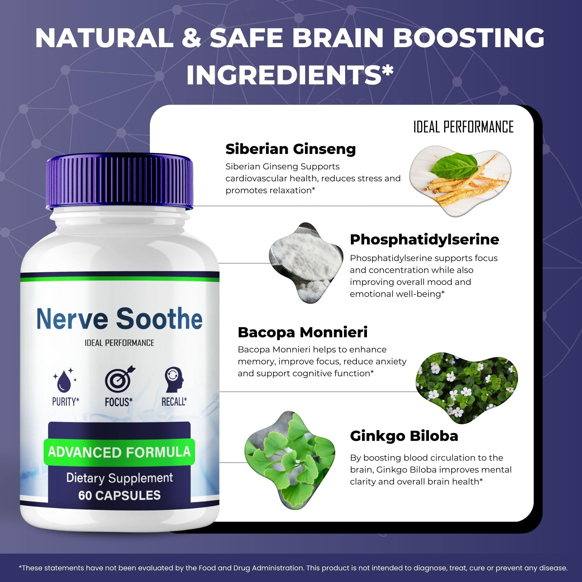 IDEAL PERFORMANCE Nerve Soothe Capsules on desk, supporting a focused routine.
