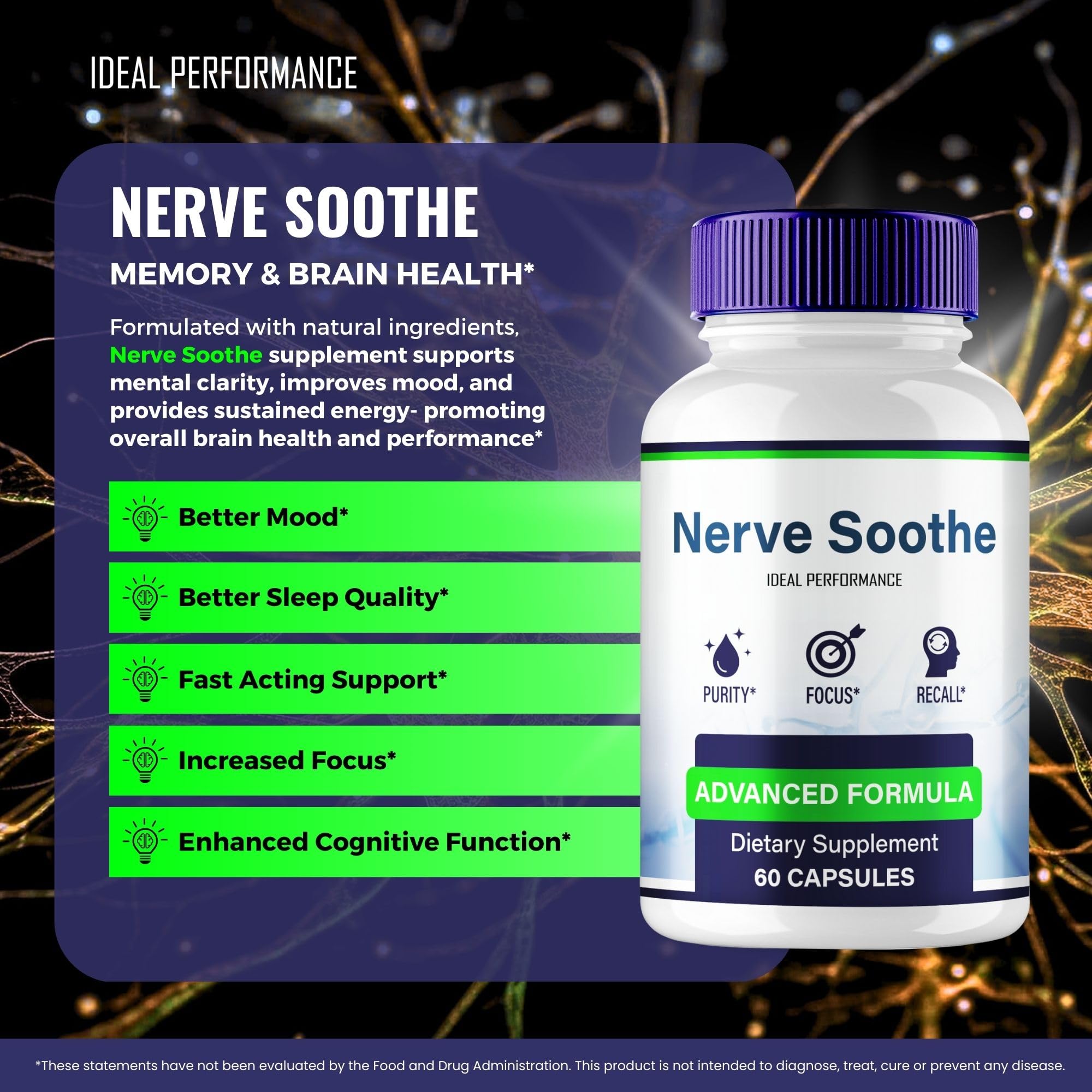 IDEAL PERFORMANCE Nerve Soothe Capsules packaging graphics highlighting extra strength.