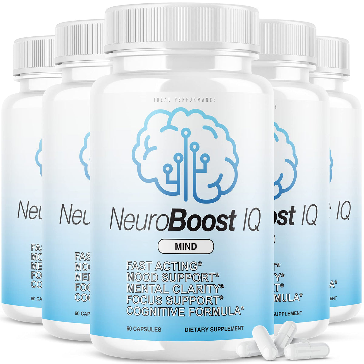IDEAL PERFORMANCE Neuro Boost IQ bottle for daily focus support and cognitive wellness.