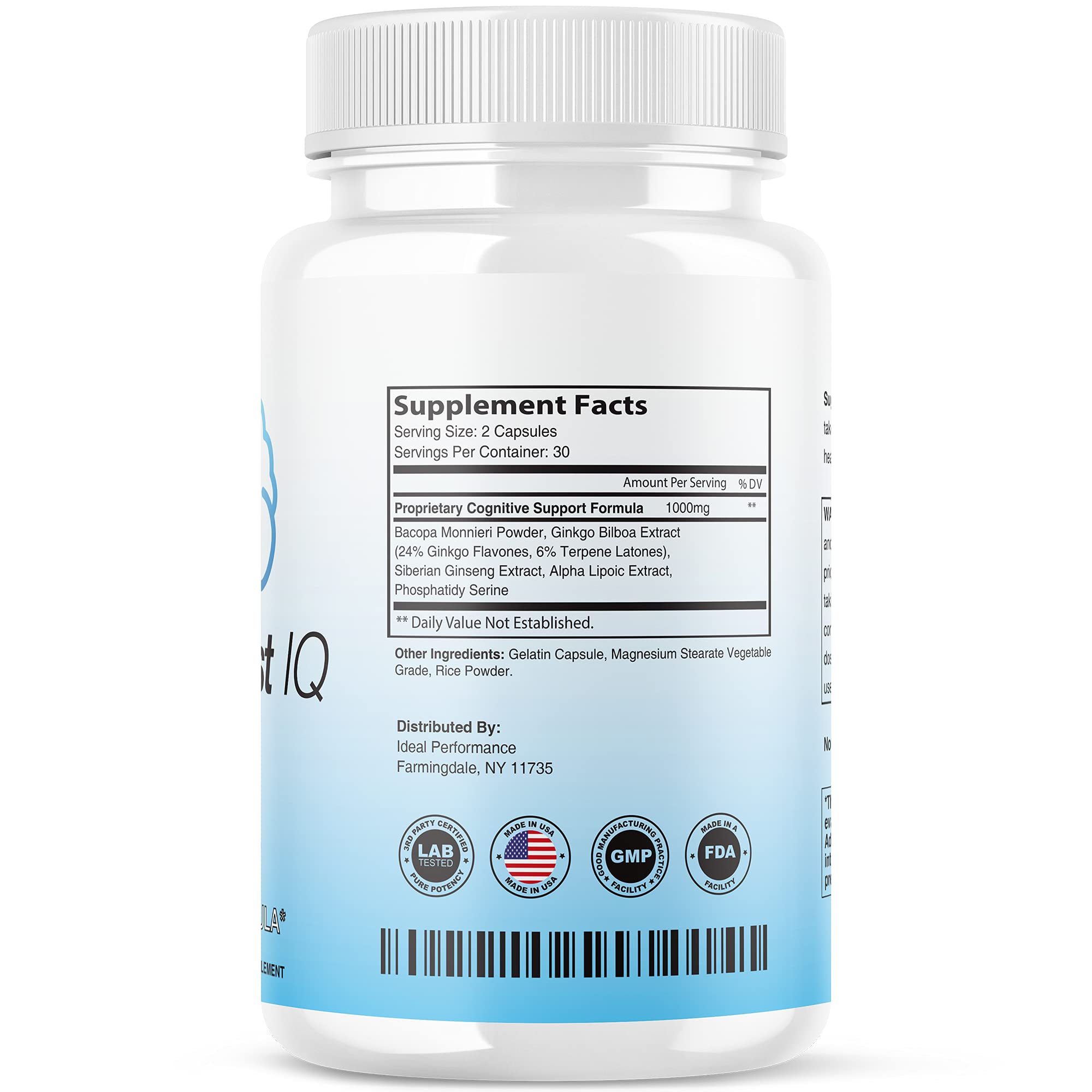 IDEAL PERFORMANCE Neuro Boost IQ pack showing five 300-capsule bottles for ongoing brain support.