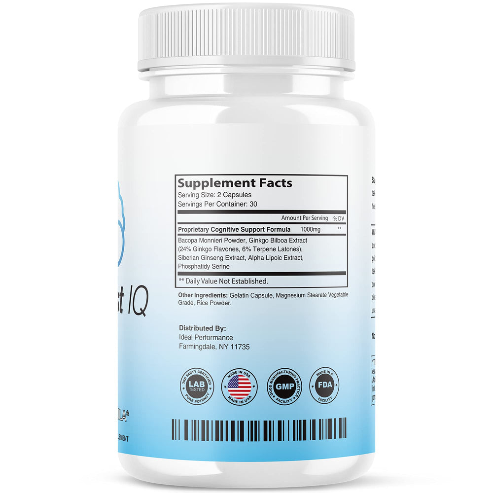 IDEAL PERFORMANCE Neuro Boost IQ pack showing five 300-capsule bottles for ongoing brain support.