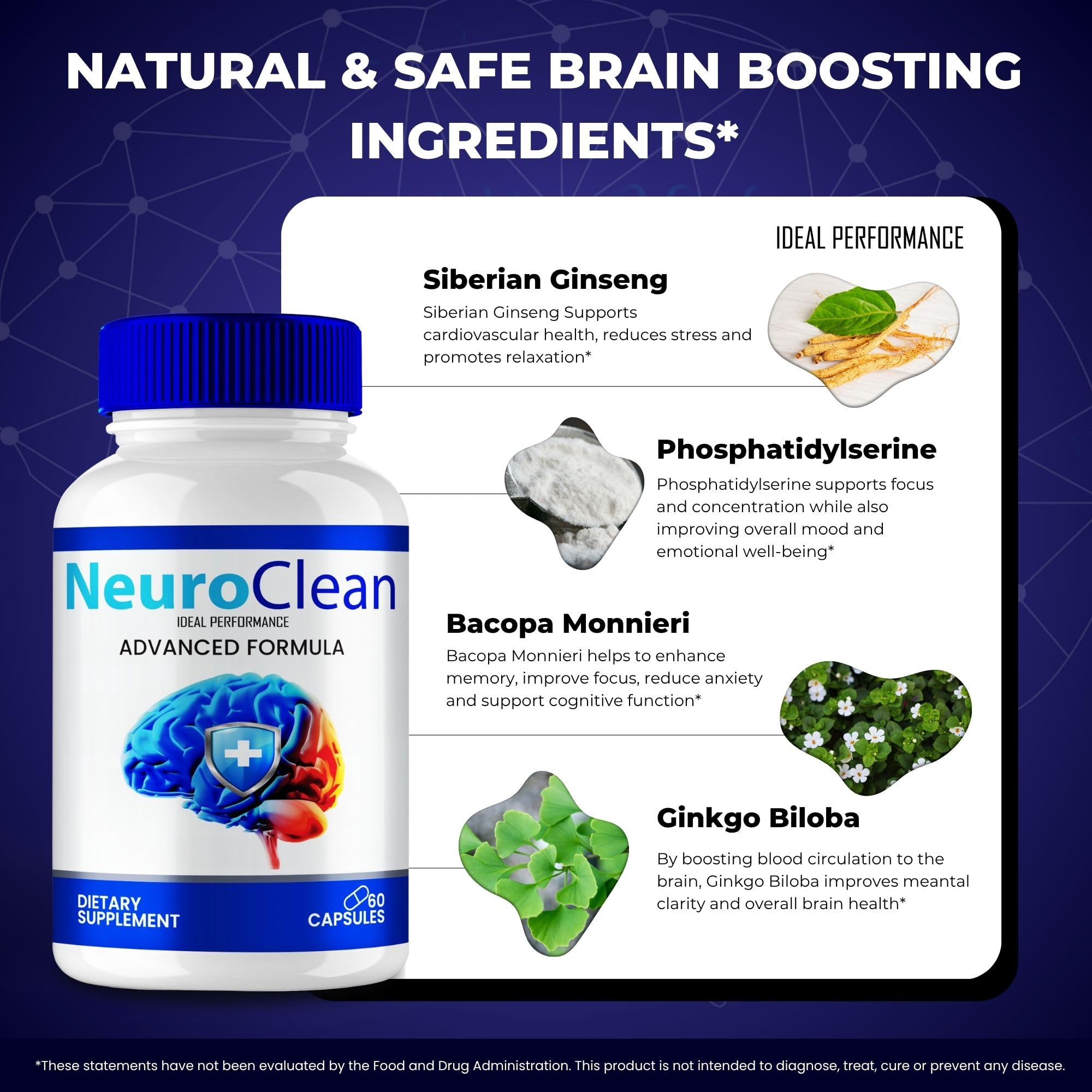 IDEAL PERFORMANCE Neuro Clean bottle on desk ready for daily routine.