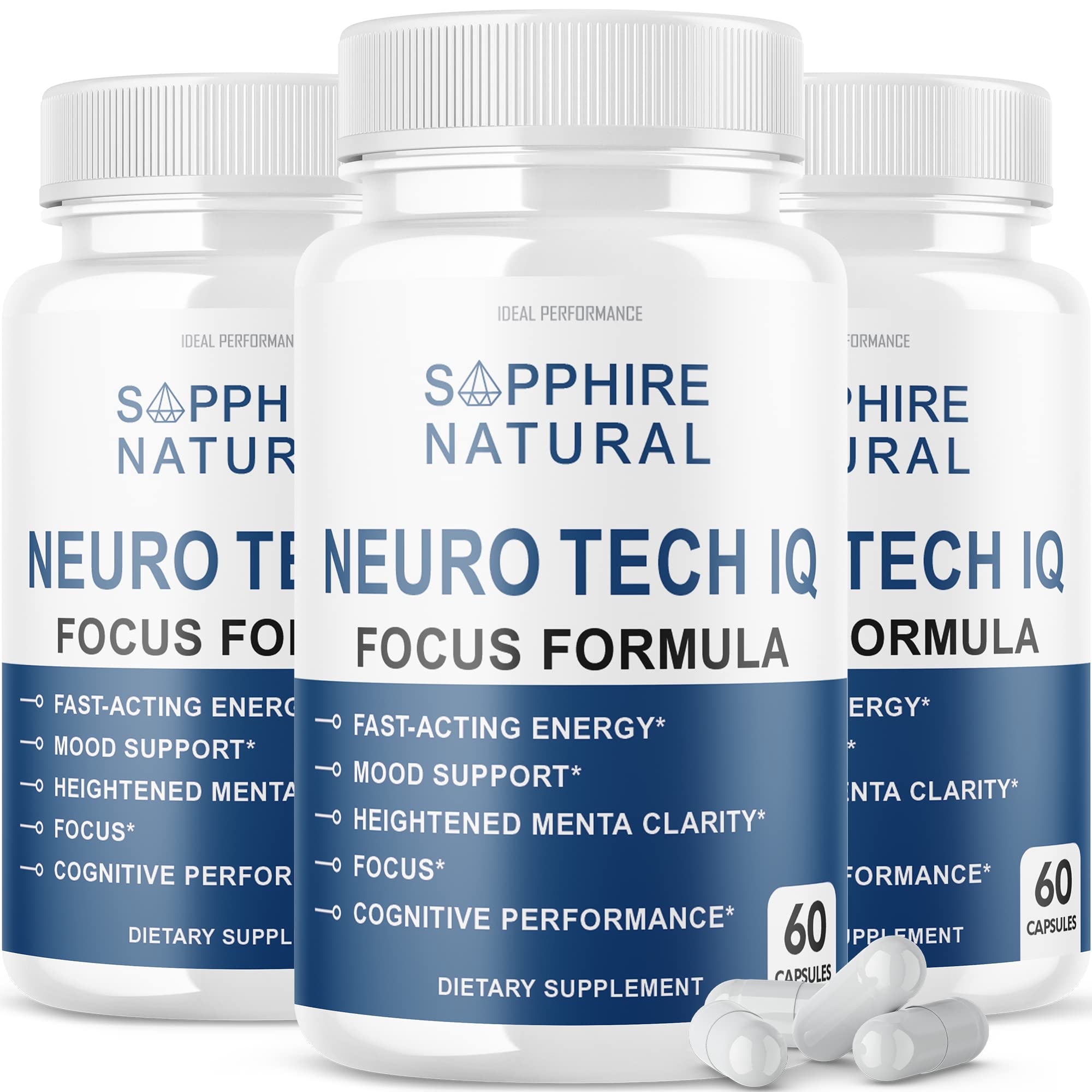 IDEAL PERFORMANCE Neuro Tech IQ bottle pour supports easy daily dosing for consistency.