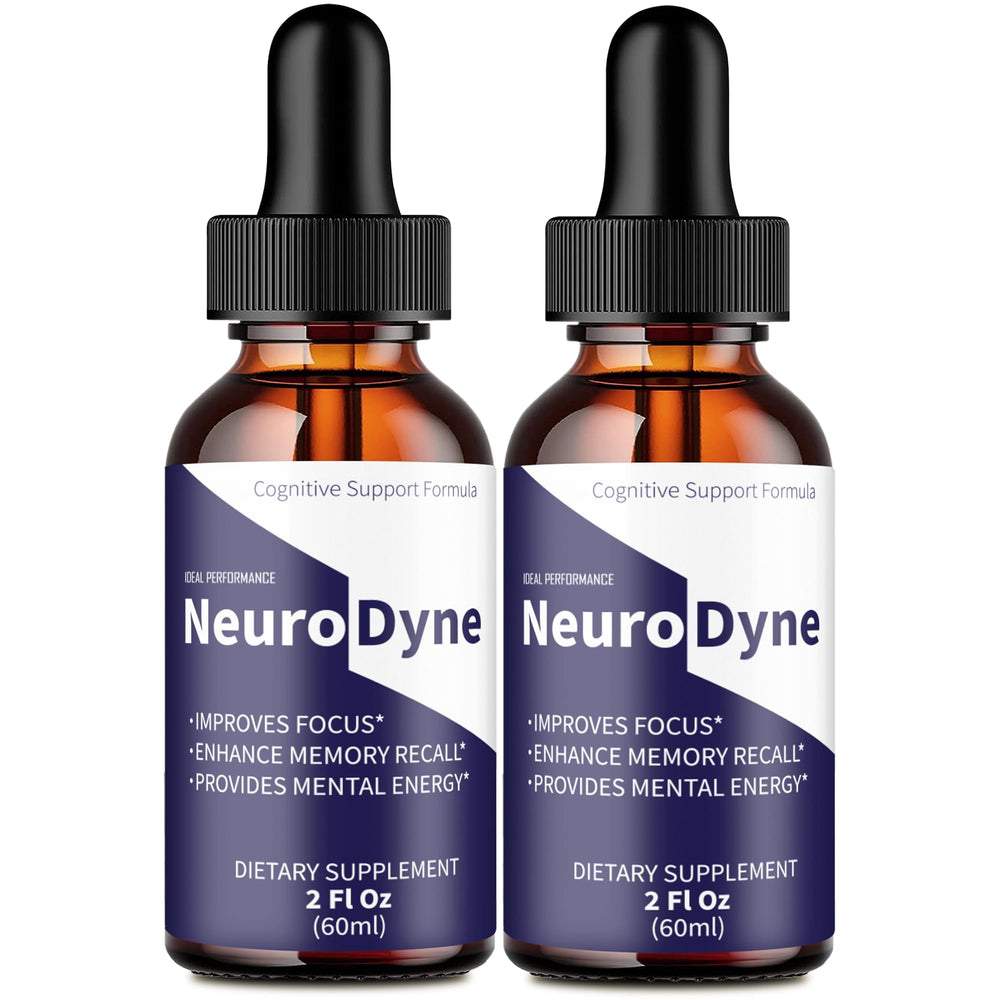 IDEAL PERFORMANCE Neurodyne Drops bottle pouring for quick focus on busy days.