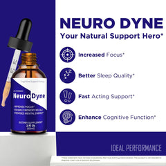 IDEAL PERFORMANCE Neurodyne Drops ingredients panel for clean cognitive support.