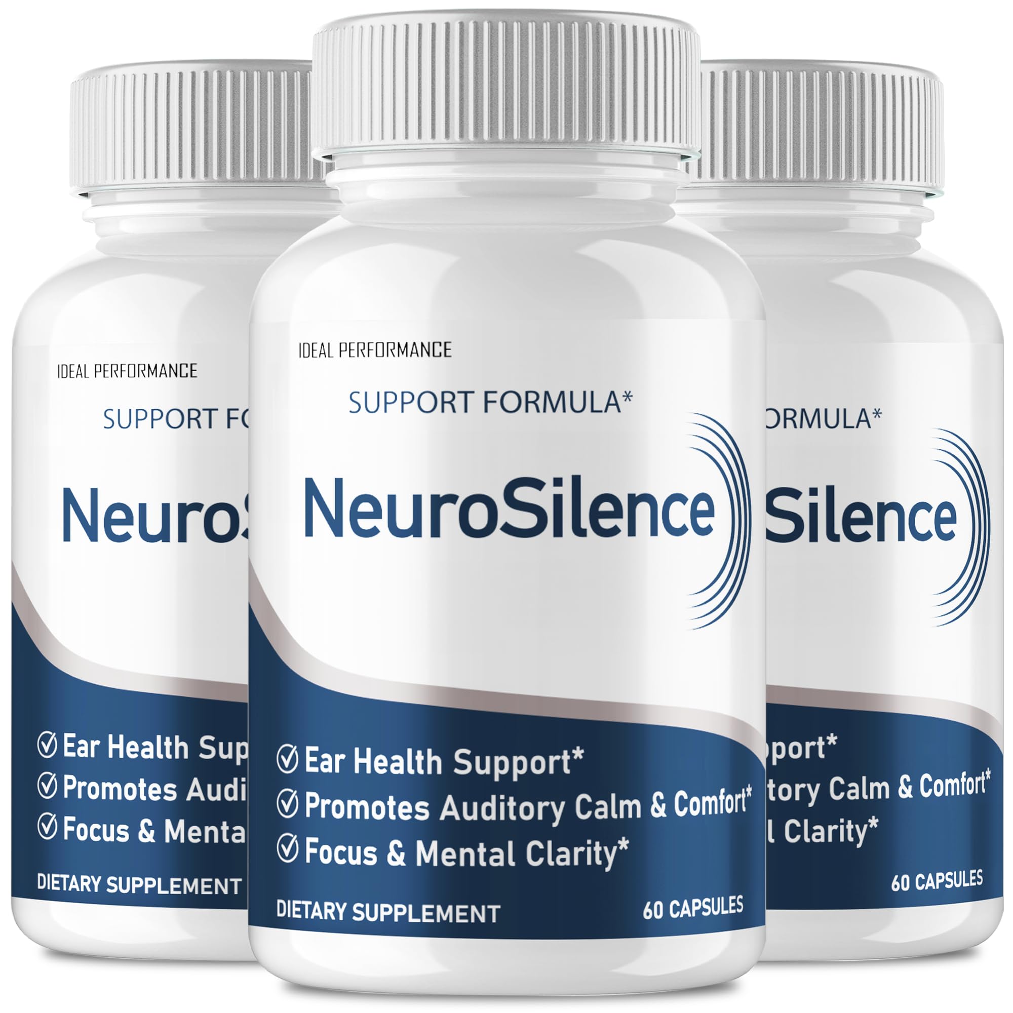 IDEAL PERFORMANCE Neurosilence capsules bottle for daily ear comfort support.