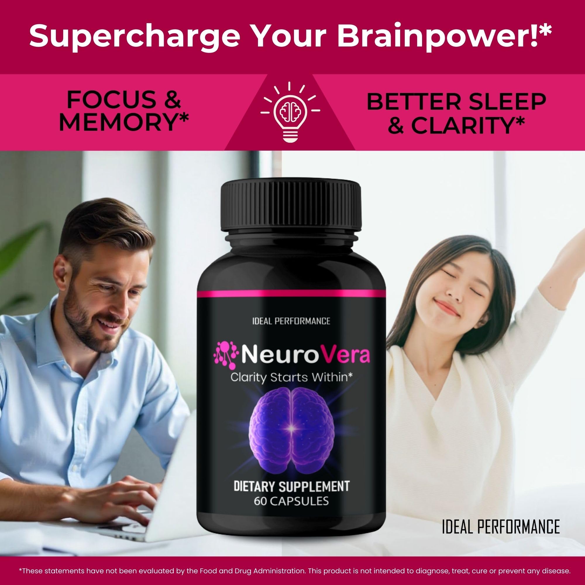 IDEAL PERFORMANCE Neurovera packaging on shelf for quick purchase.