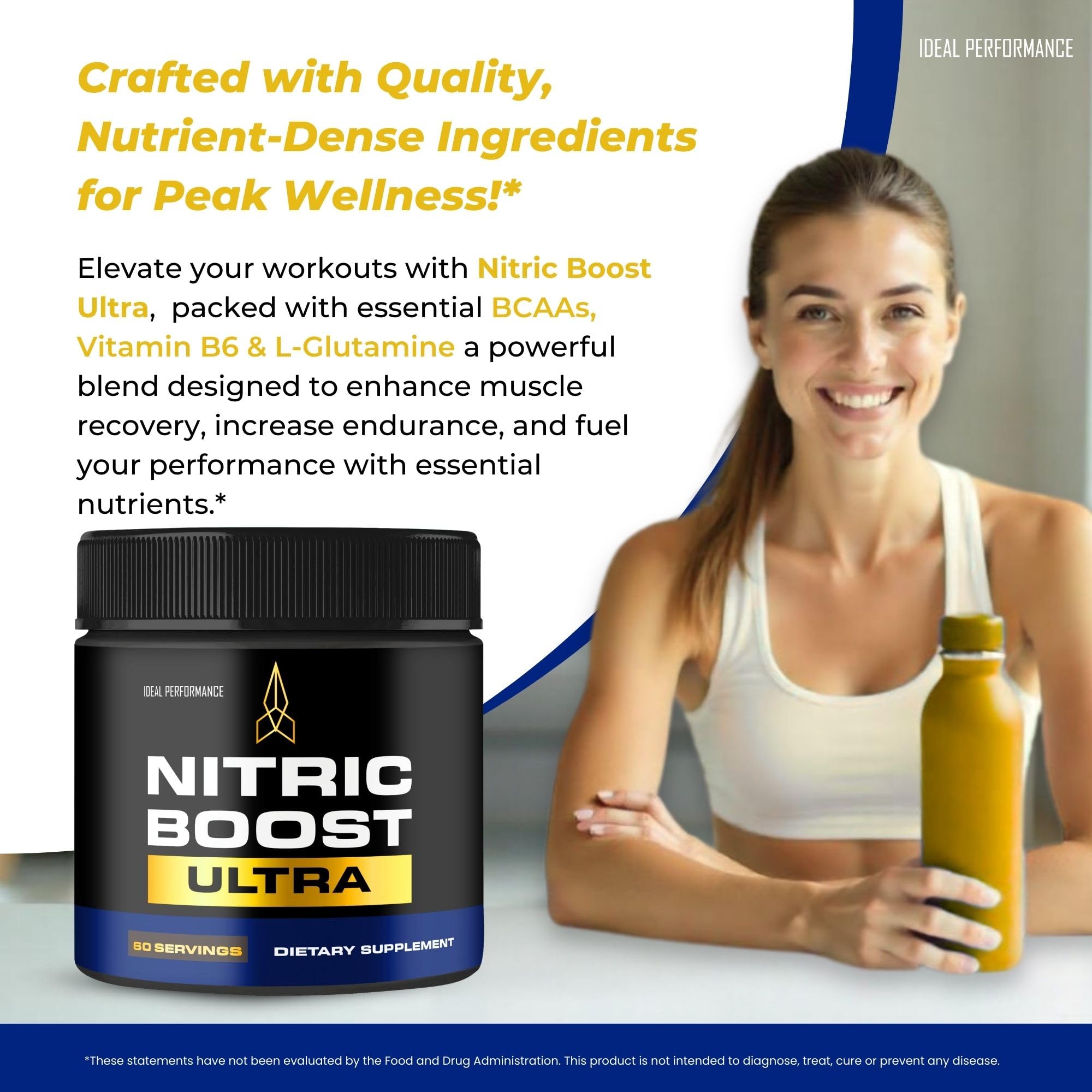 IDEAL PERFORMANCE Nitric Boost Ultra drink being prepared with water for an energizing workout