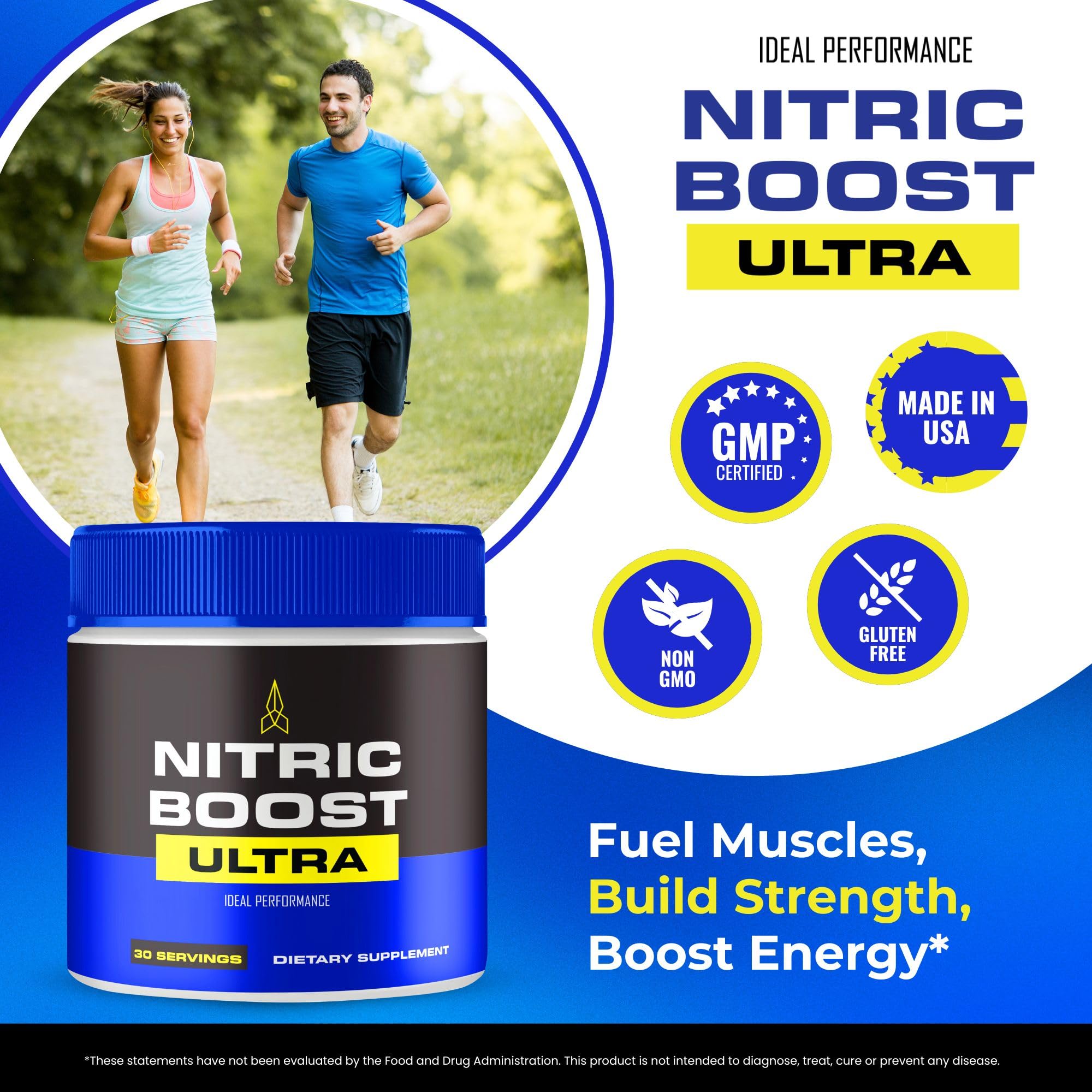 IDEAL PERFORMANCE Nitric Boost Ultra Powder bottle top for quick access