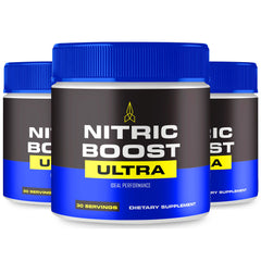 IDEAL PERFORMANCE Nitric Boost Ultra powder tub labeled for clean energy support.