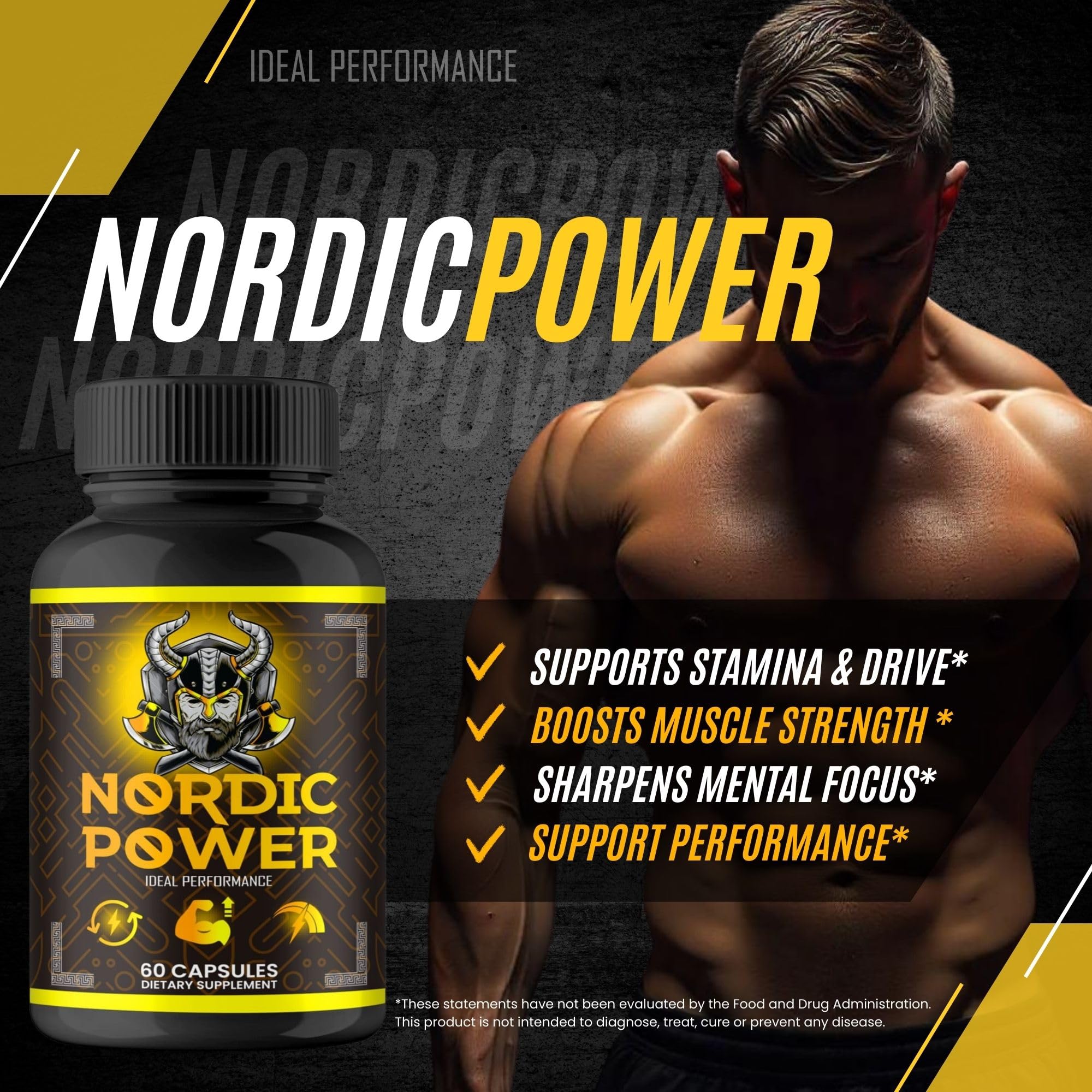 IDEAL PERFORMANCE Nordic Power Pills label close-up showcasing ingredients.