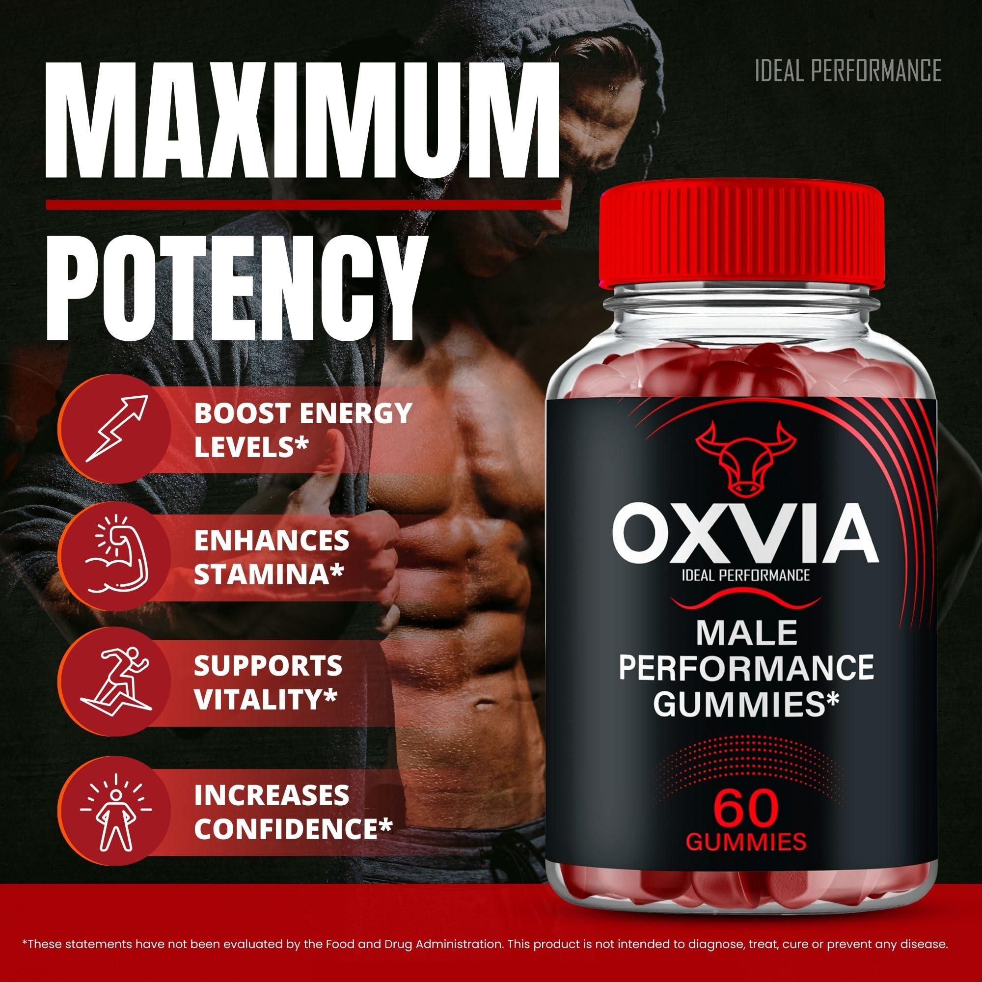 IDEAL PERFORMANCE Oxvia label details reveal natural ingredients and suggested serving guidance.