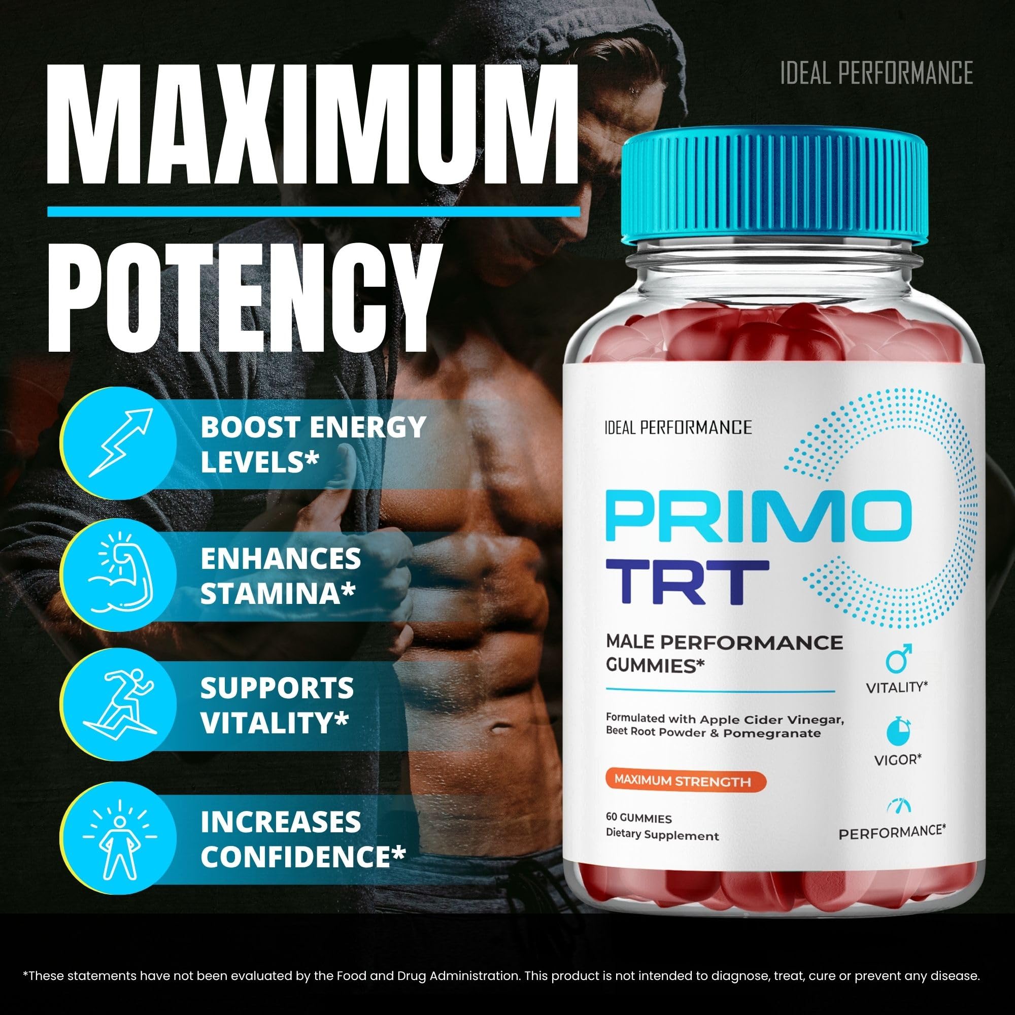 IDEAL PERFORMANCE Primo TRT Gummies texture highlights chewable convenience