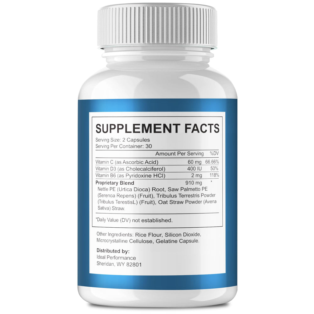 IDEAL PERFORMANCE Prosta Defend label close-up highlighting quality ingredients.