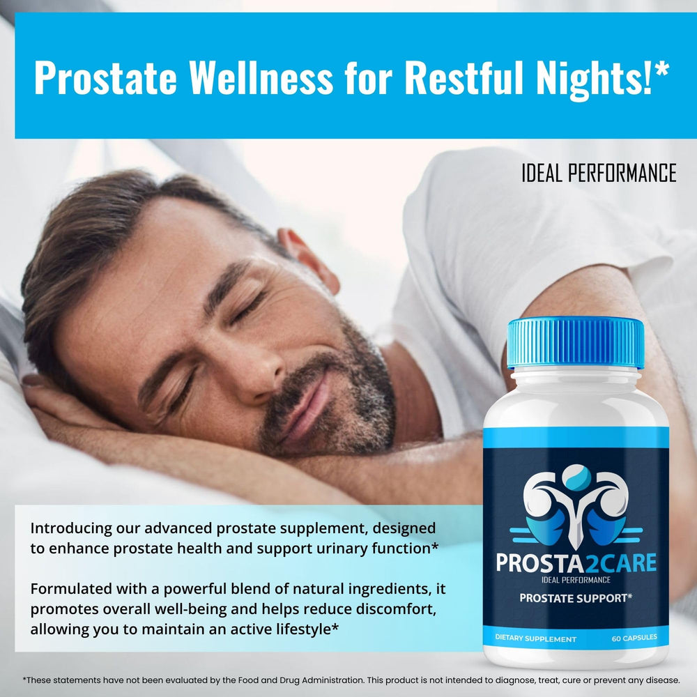 IDEAL PERFORMANCE Prosta2Care capsules dispensed illustrate easy daily dosing.