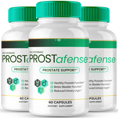 IDEAL PERFORMANCE Prostafense capsules close-up, highlighting an all-natural daily wellness formula.