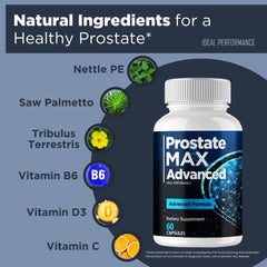 IDEAL PERFORMANCE Prostate Max bottle with glass of water for routine