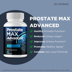 IDEAL PERFORMANCE Prostate Max daily-use scene on a bathroom shelf.
