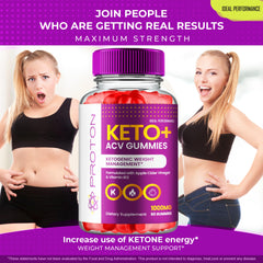 IDEAL PERFORMANCE Proton ACV Gummies keto+ACV label close-up emphasizing natural formula.