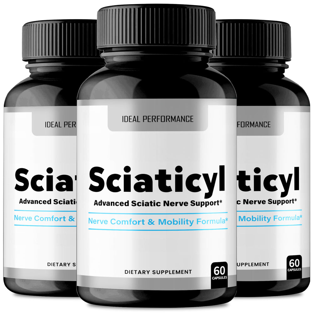 IDEAL PERFORMANCE Sciaticyl bottle front shows daily blood support potential