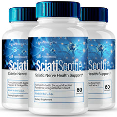 IDEAL PERFORMANCE SciatiSoothe bottle front showing packaging for daily nerve health support