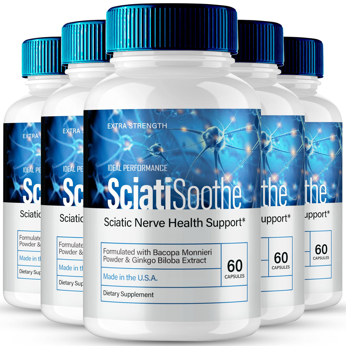 IDEAL PERFORMANCE SciatiSoothe capsules bottle close-up for nerve health support