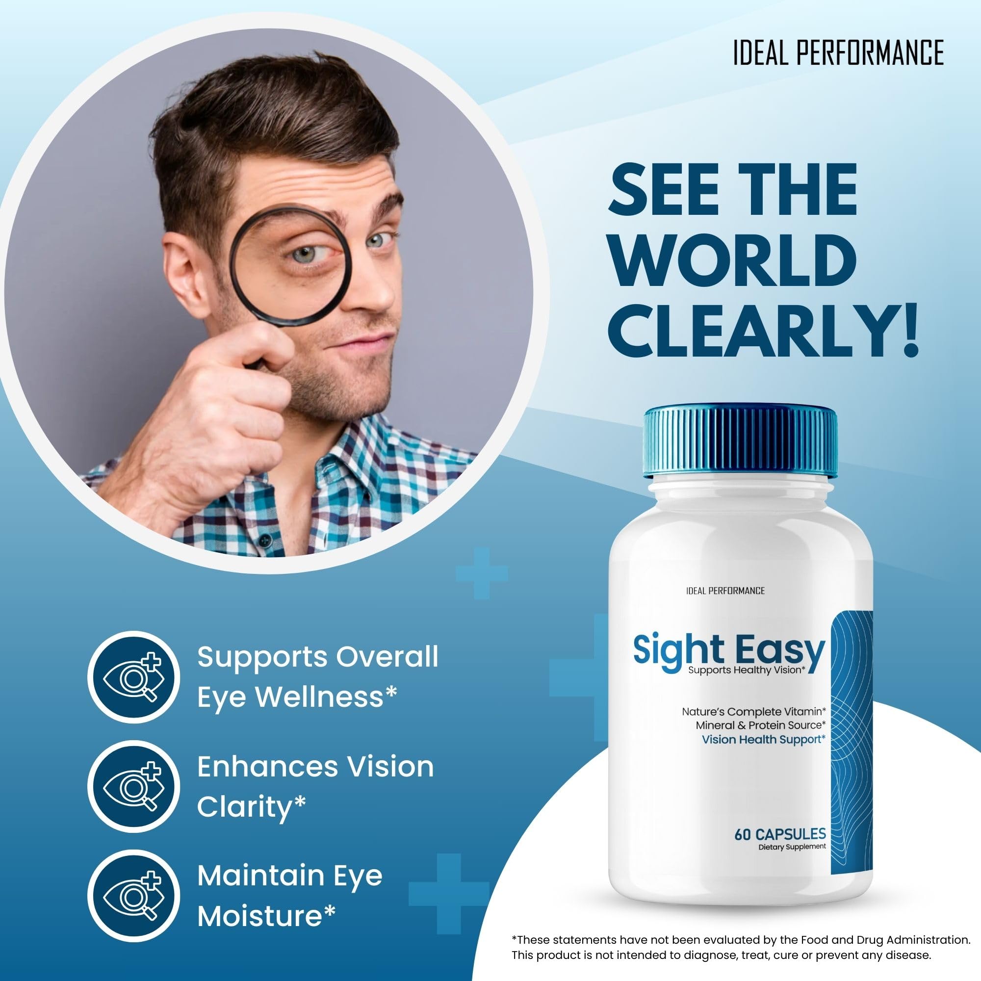 IDEAL PERFORMANCE Sight Easy label zoom emphasizes natural formula.