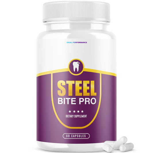 IDEAL PERFORMANCE Steel Bite Pro bottle for daily dental support and fresh breath.