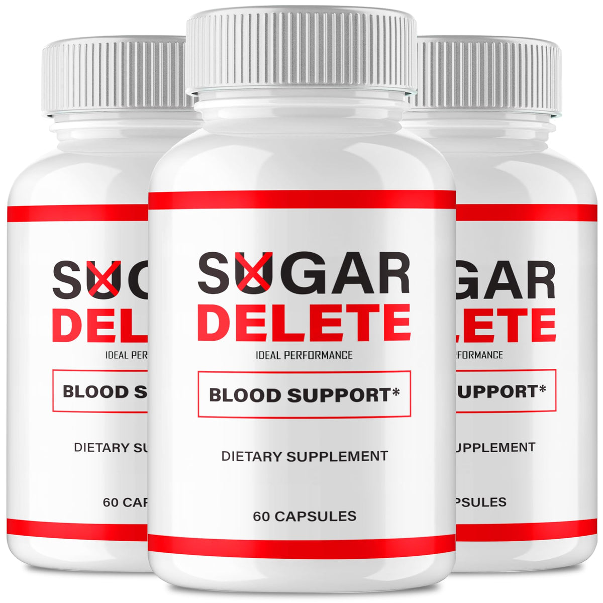 IDEAL PERFORMANCE Sugar Delete capsules in bottle, convenient daily pill for balanced levels.