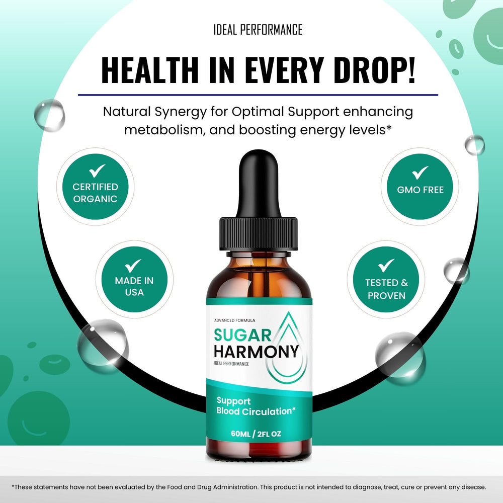 IDEAL PERFORMANCE Sugar Harmony Drops closeup reveals a clean, smooth liquid and clear dropper.