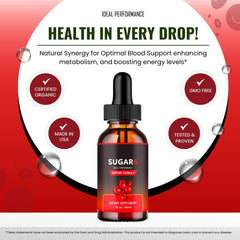 IDEAL PERFORMANCE Sugar Six Drops label detail highlights natural formula.
